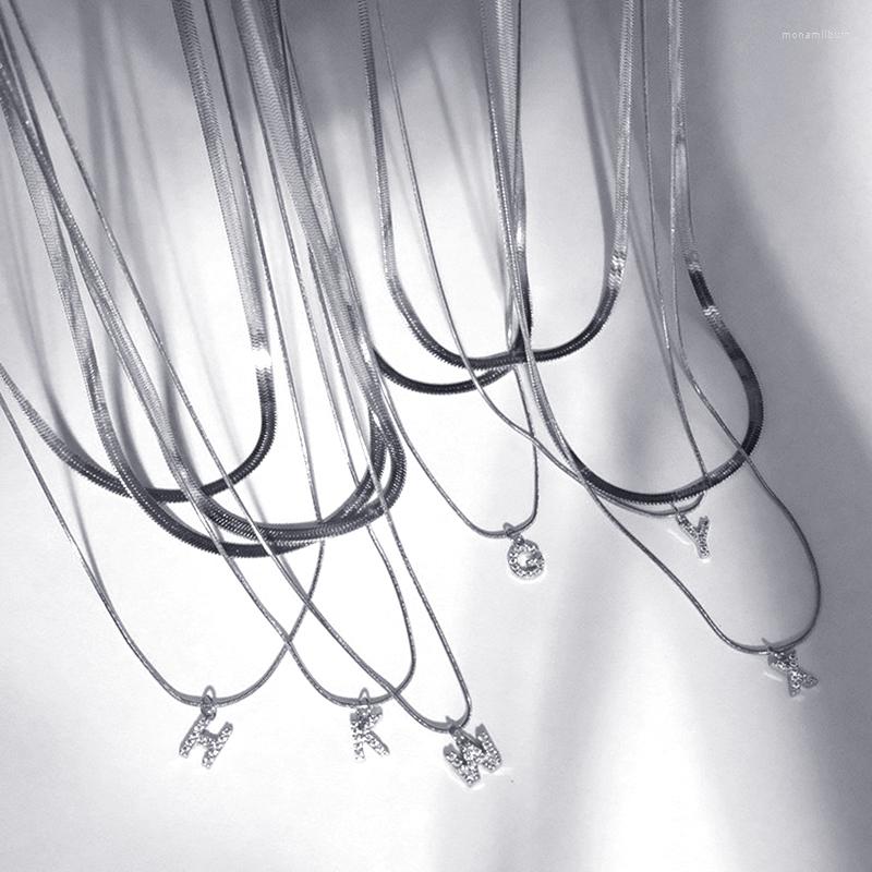 

Choker Name Necklace Women Initial Small Bling Letter Pendant Stainless Steel Blade Chain Layered