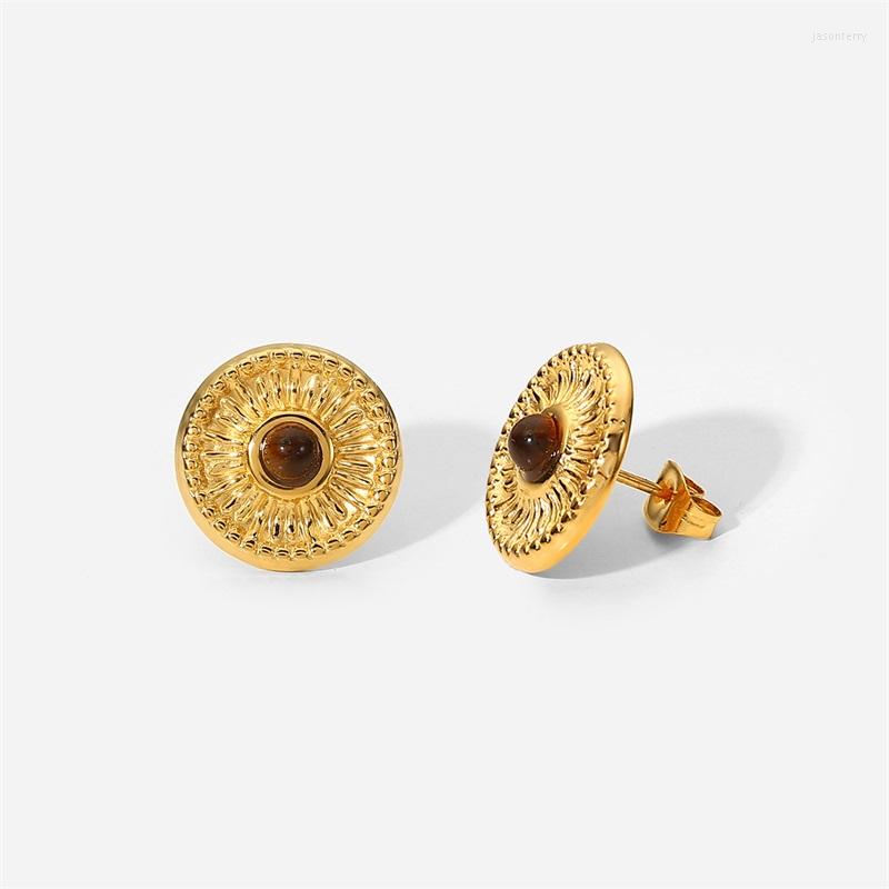 

Stud Earrings Vintage Geometry Round Stones Stainless Steel Party Jewelry For Woman