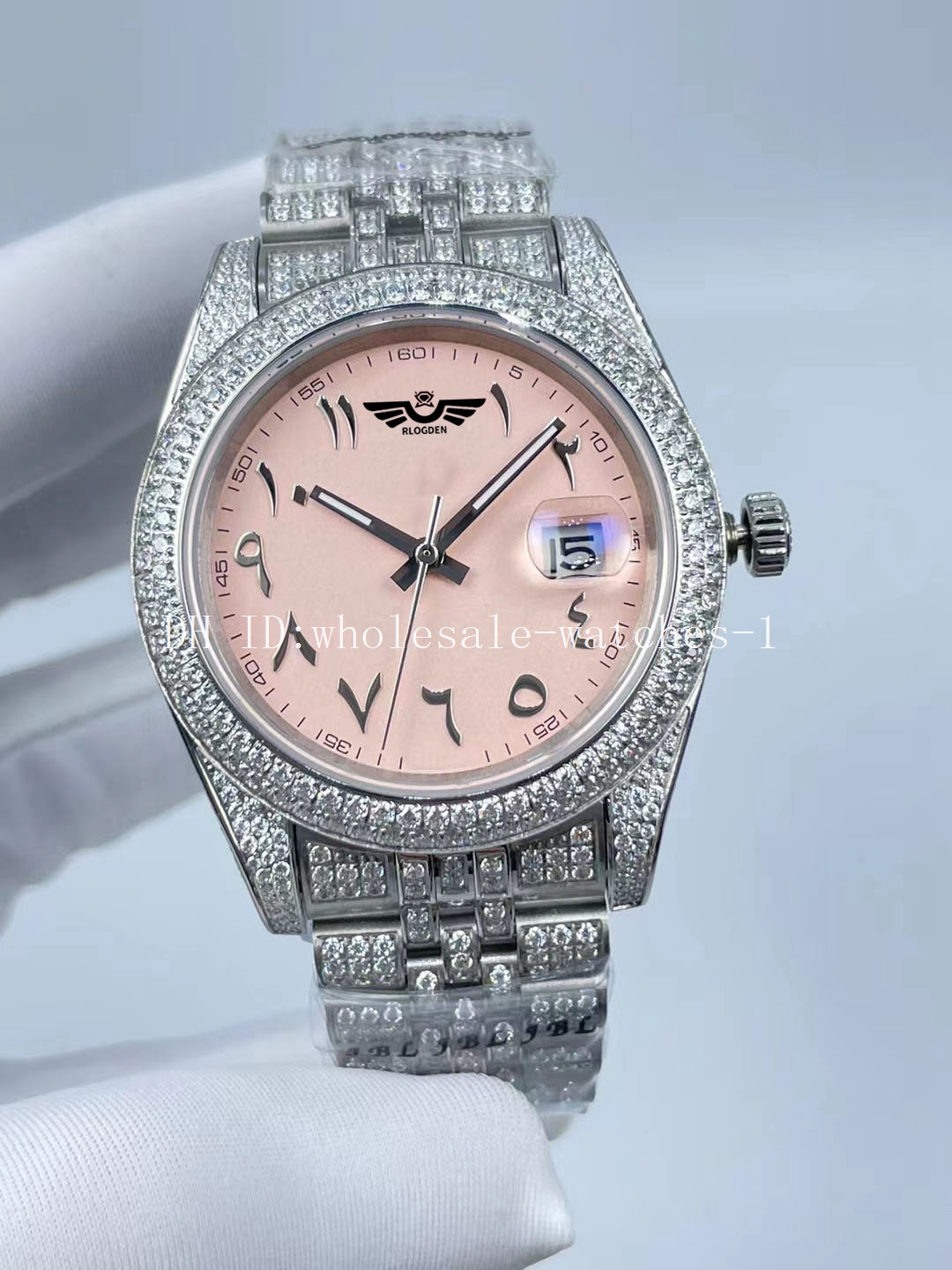 

5 Star Super 6 Style Full Diamond Watch President Datejust 41mm 126334 Pink Arabic Script Dial Automatic Mechanical Watches Mens Men's Wristwatches, Travel bag