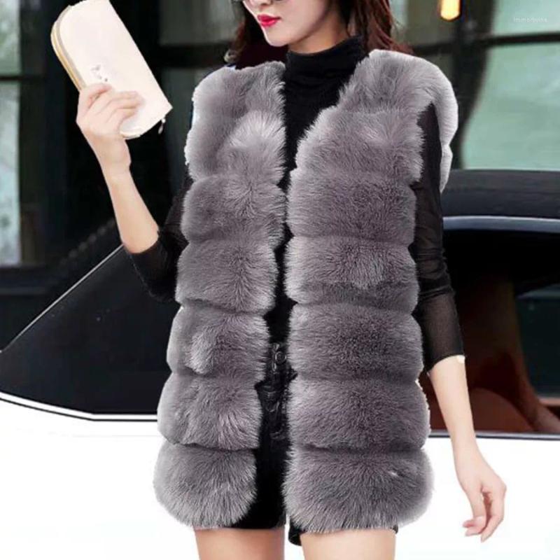 

Women' Fur Winter Faux Coat Women Thick Warm Elegant Sleeveless Long Vest Woman Casual Slim Luxury Ja