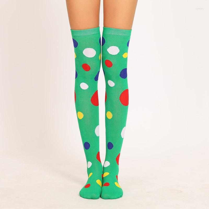 

Women Socks Girls Over Knee Clown Cosplay Long Colorful Irregular Polka Dot Printed High Stockings Elastic Sexy, Black