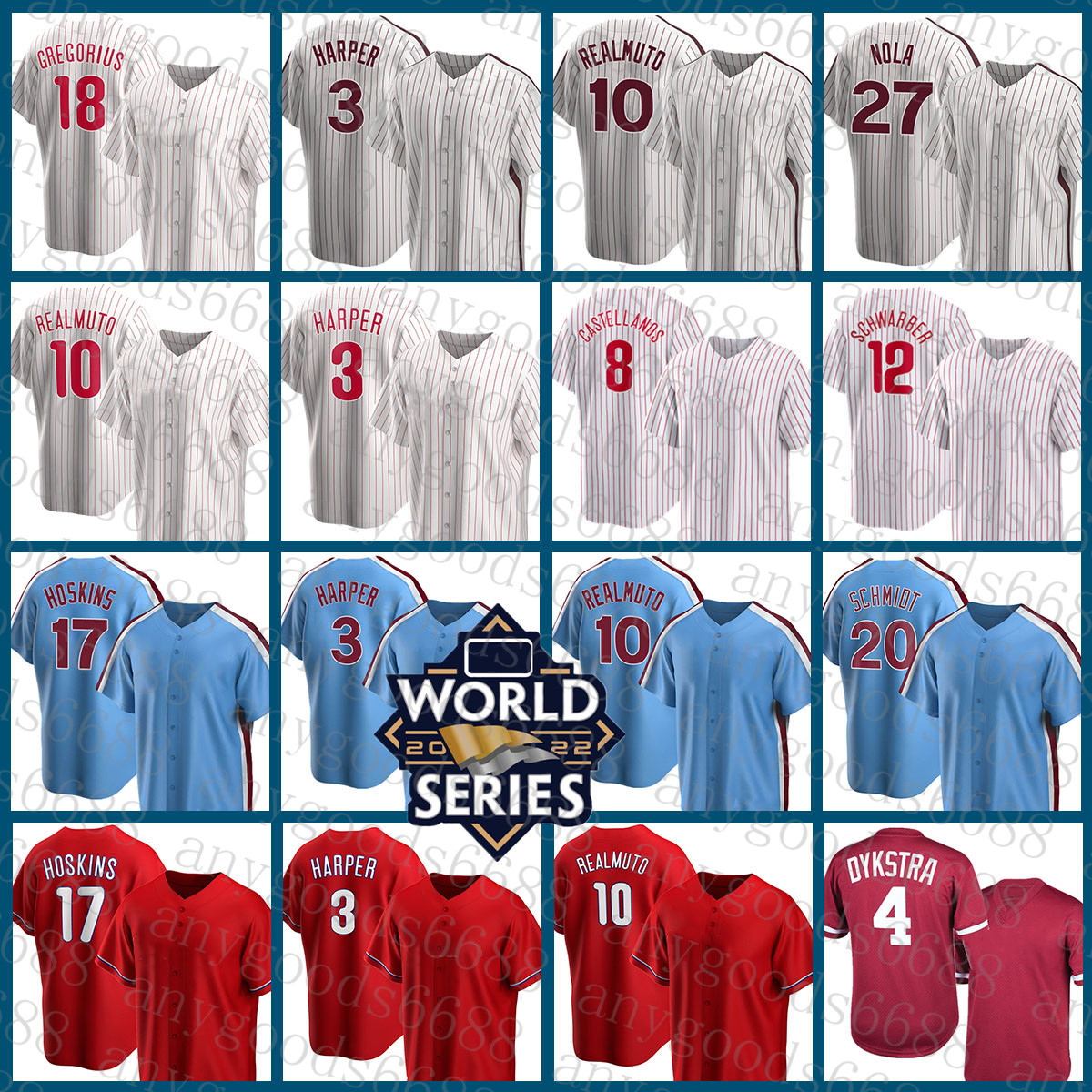 

2022 2023 New Philadelphia Baseball Jersey Phillies 3 Bryce 10 J.T. Realmuto Harper 12 Kyle Schwarber 8 Nick Castellanos 17 Hoskins 18 Didi Gregorius 27 Nola 28 Alec Bohm, Patch+custom(feichengren-fugu