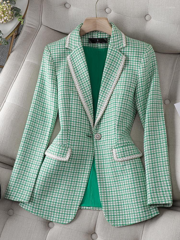 

Women' Suits Green Apricot Black Plaid Ladies Formal Blazer Coat Women Female Long Sleeve Single Button Business Work Wear Jacket For, Black plaid blazer