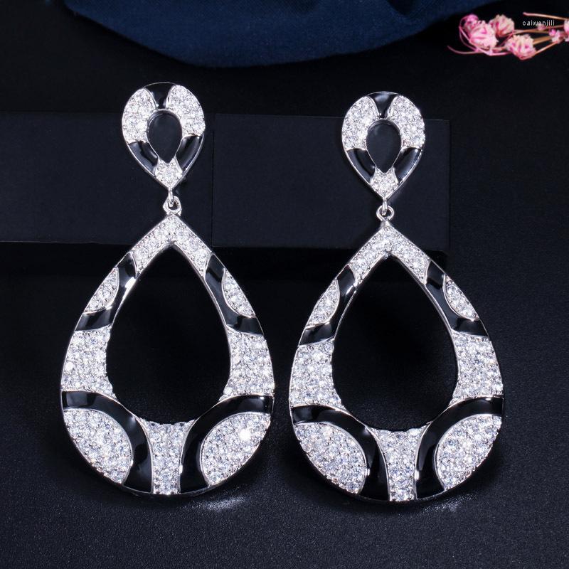

Dangle Earrings Exaggerated Fashion For Women Luxury Wedding Jewelry Micro Set Zircon Stone Engagement Bridal Ear Gift