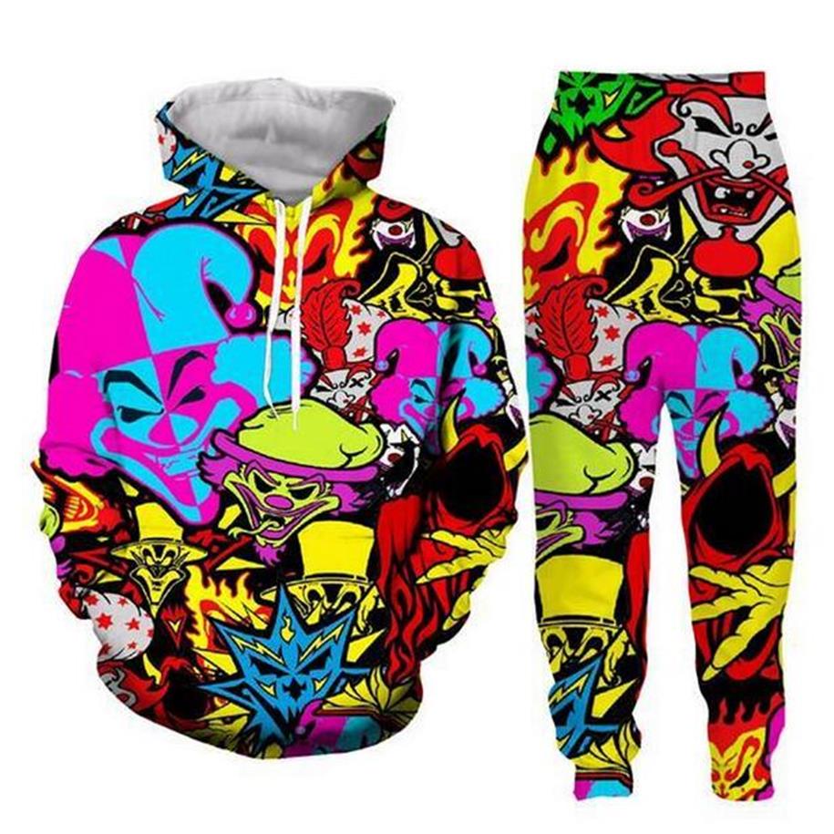 

New Men Womens Insane Clown Posse Funny 3D Print Fashion Tracksuits Crewneck Hip Hop Sweatshirt and Pants 2 Pcs Set Hoodies TZ12238C, As shown