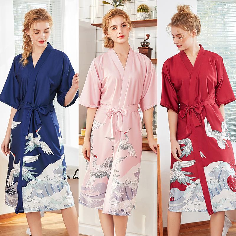 

Women's Sleepwear 2022 Ice Silk Kimono Wedding Pajamas Ladies Spring Summer Long Bridesmaid Bridal Dressing Gown Bathrobe Home Nightgown, Tibetan blue