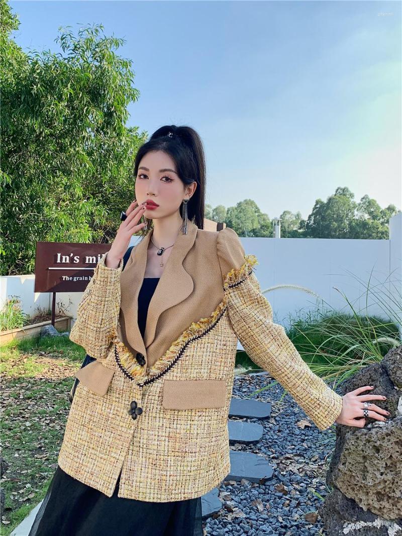 

Women' Suits SuperAen Tassel Bubble Sleeve Suit Coat Women' Autumn 2022 Design Fashion Blazer, Khaki