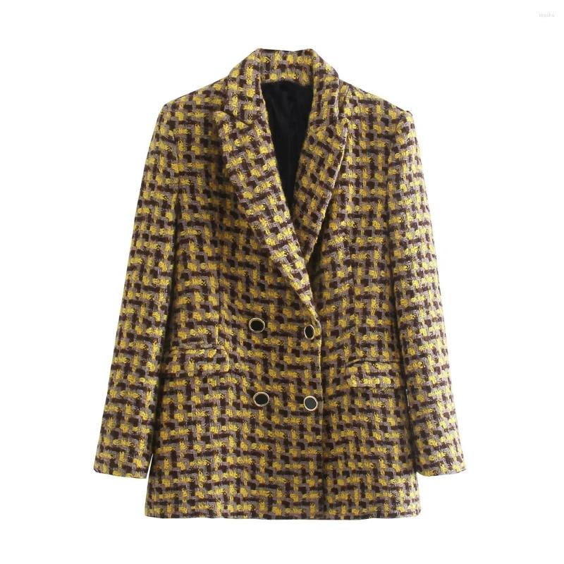 

Women's Suits Tweed Blazers Autumn Long Coats Textured Double Breasted Jackets For Women 2022 Chic Elegant Fashion Houndstooth Classic, Picture shown