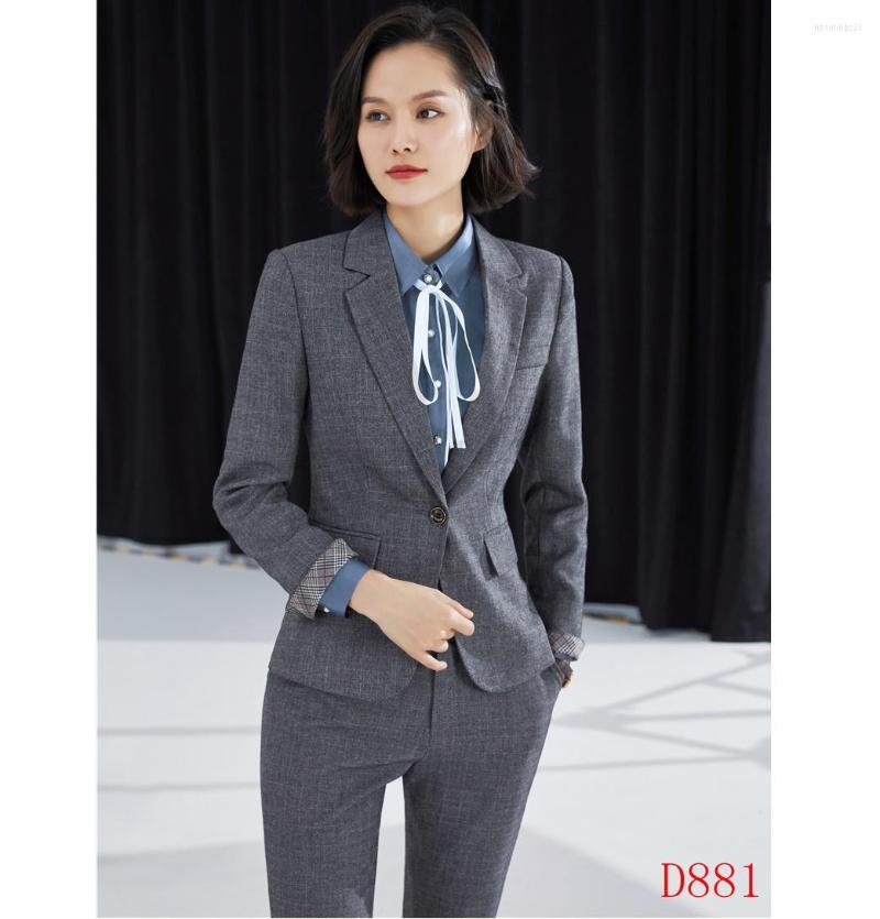 

Women' Two Piece Pants High Quality Formal Ladies Pant Suits For Women Business Grey Blazer And Jacket Sets Pantsuits Office Uniform Styles, Picture shown
