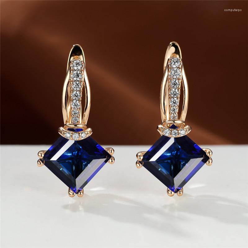 

Hoop Earrings Charm Female Blue Stone Luxury Rainbow Crystal Rose Gold Color Wedding For Women