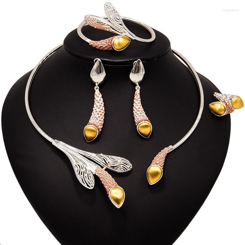 

Necklace Earrings Set Yulaili Luxury Wedding Bridal Charm Choker Stud Bracelet Ring For Women Dubai Gold Jewelery, Picture shown