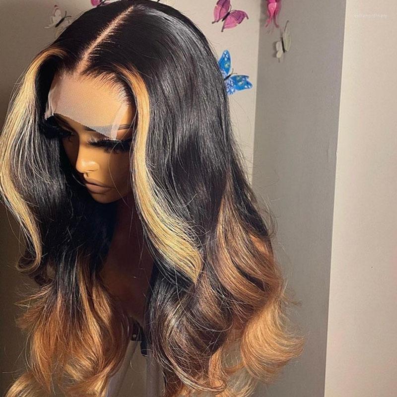 

Highlight Wig Human Hair Ombre Lace Front Wigs Body Wave 13x4 Highlighted Frontal Preplucked Hairline Natural Baby, Picture shown