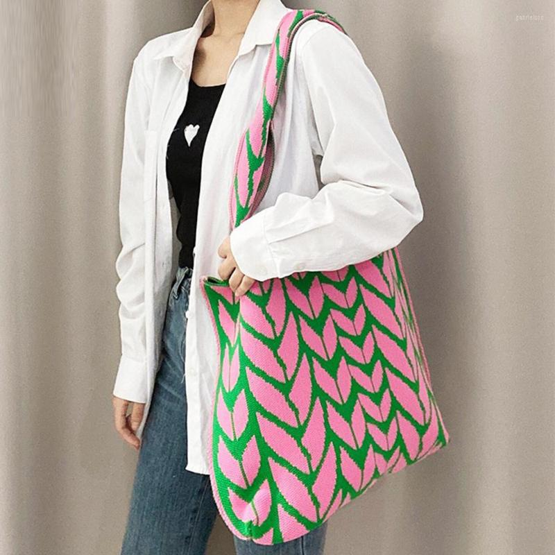 

Evening Bags Brands Crochet Handbag Fashion Wheat Ears Knitting Women Shoulder Bag High Quality Big Tote Shopper For 2022 Purse, Black