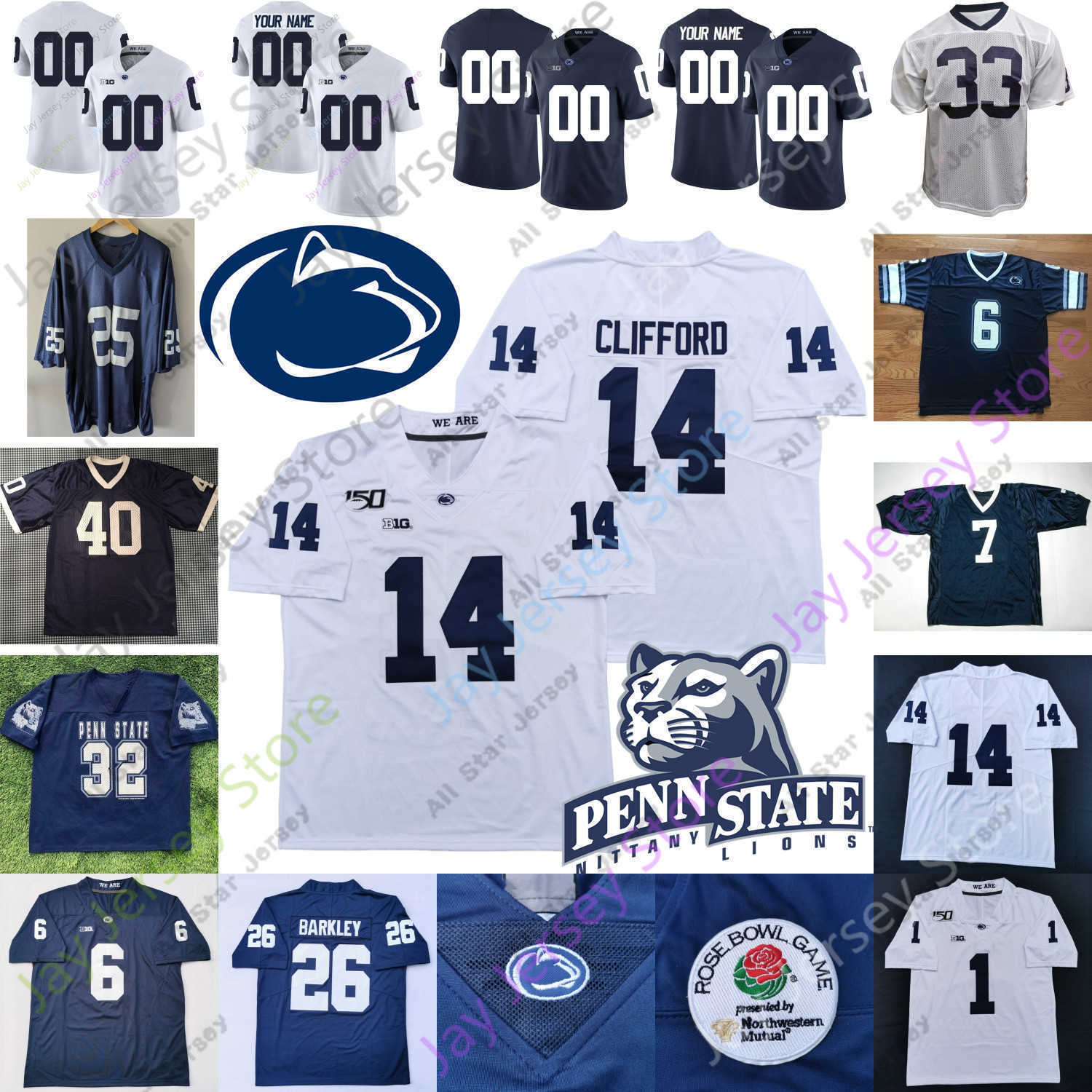 

Football Jerseys PSU Penn State Football Jersey NCAA College Jonathan Sutherland Johnny Dixon Drew Allar Allen Paterno KJ Hamler Cain Freiermuth Parsons, Navy