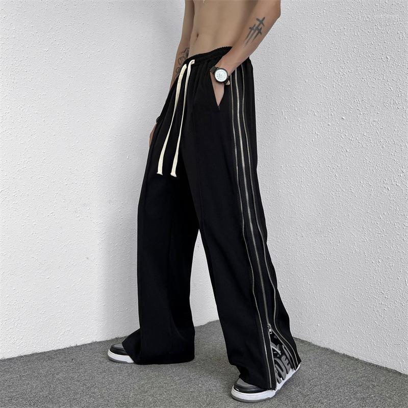 

Men's Pants Mens Fashion Loose Straight Sweatpants 2022 Spring And Autumn Youth Vertical Zipper Wide Leg Korean Streetwear Baggy, Black