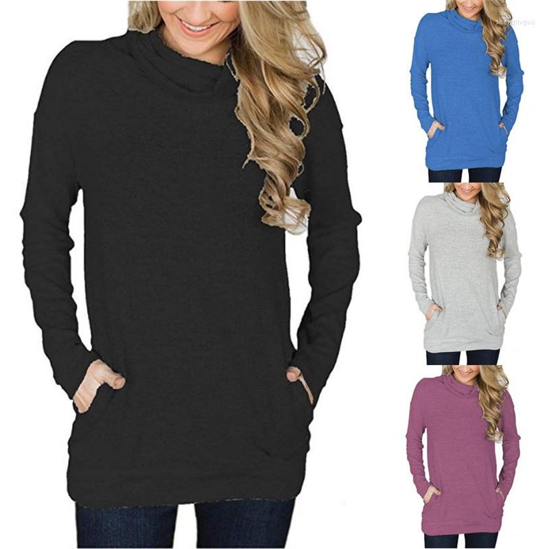 

Women' T Shirts Women' 2022 Solid Color Pile Neck Pocket Slim Fit T-shirt, Black