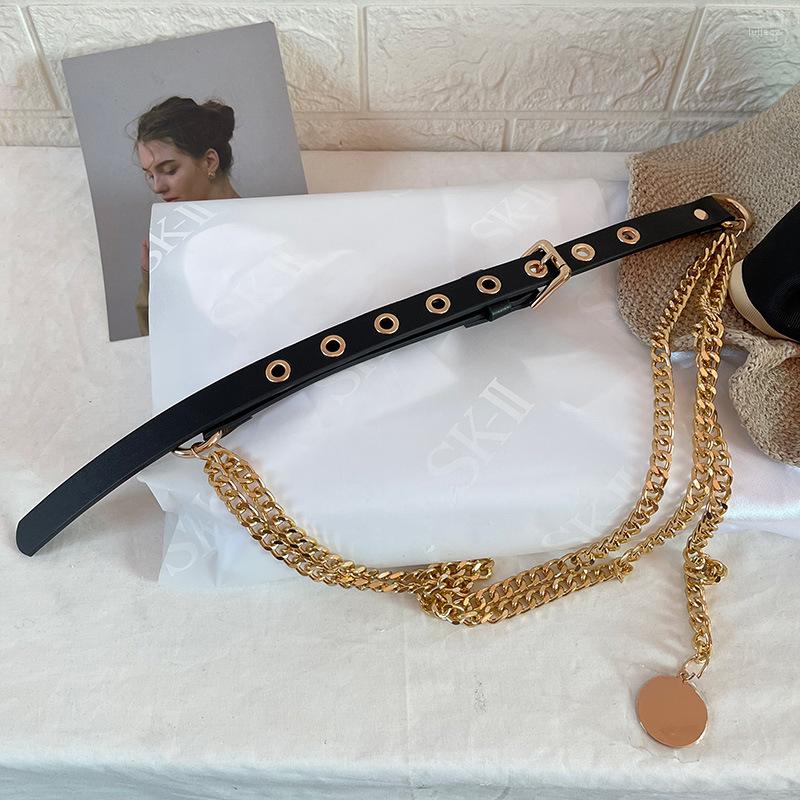 

Belts Johnature Chain Fashion All Match Decorate Patchwork PU Women Black