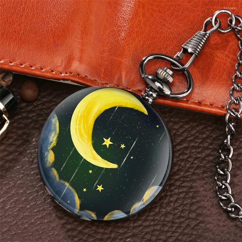 

Pocket Watches Watch Moon Design Creative Clock Antique Black Pendant Gifts Men Women With Chain Reloj De Bolsillo