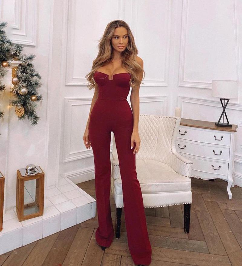 

Women's Two Piece Pants Fashion Women's Personality Pearl Sling Waist Slimming Sexy Wrapped Chest Strap Jumpsuit Celebrity Wine Red, Black