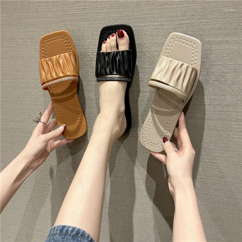 

Slippers Chaussure Femme Summer The Outdoor Square Head Solid Color Women Shoes Casual Fashion Non-slip Flat Woman, Beige