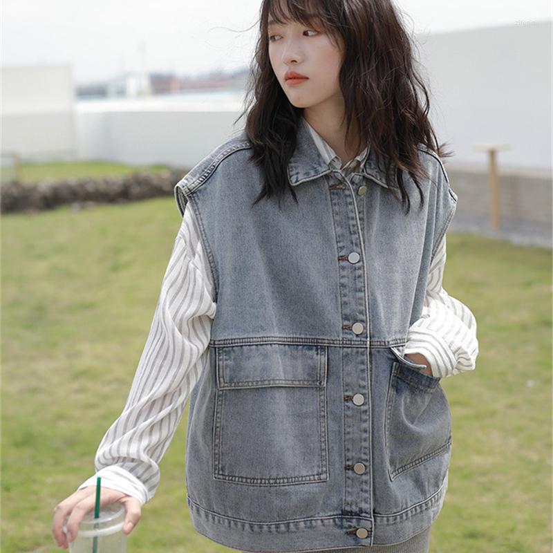 

Women' Vests 2022 Denim Vest Korean Spring Women Jacket Summer Coat Female Clothing Autumn Loose Sleeveless Fashion Gilet Top, Black