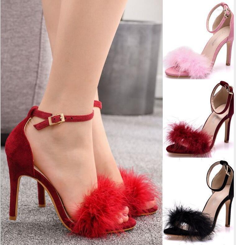

Sandals Ladies Fur Flower Pearl Tassel Bride Slim High Heel Bridal Shoes Wedding, High 9.5cm
