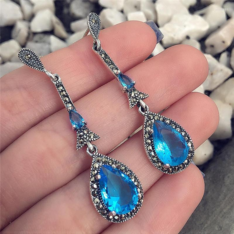 

Dangle Earrings Modyle 2022 Fashion Boho Costume Jewellery For Women Bohemia Vintage Blue Crystal Drop Earring Female