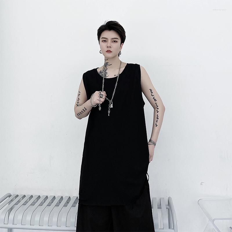 

Men' Tank Tops Personalized Under Pure Color Sleeveless High Street Vest Man Hip-hop Summer Loose T-shirt, Black
