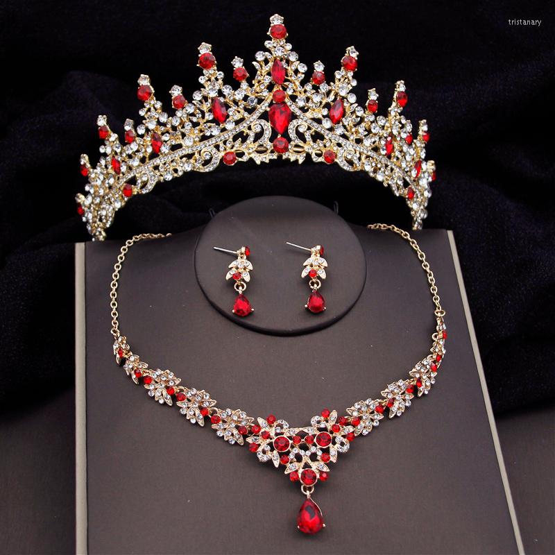 

Necklace Earrings Set Vintage Crystal Bride For Women Tiaras Luxury Choker Crown Wedding Dress Bridal Sets Accessories, Picture shown