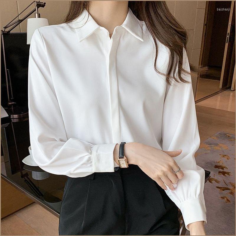 

Women' Blouses 5xl Single-breasted Office Ladies Shirt Women Spring Autumn White Fashion Simple Elegant Loose Long And Short Sleeve Top, Long sleeve blue