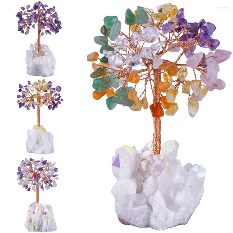 

Jewelry Pouches TUMBEELLUWA 4.5''Natural Crystal Lucky Money Tree Aura Titanium Coated Rock Quartz Cluster Base Bonsai Sculpture For