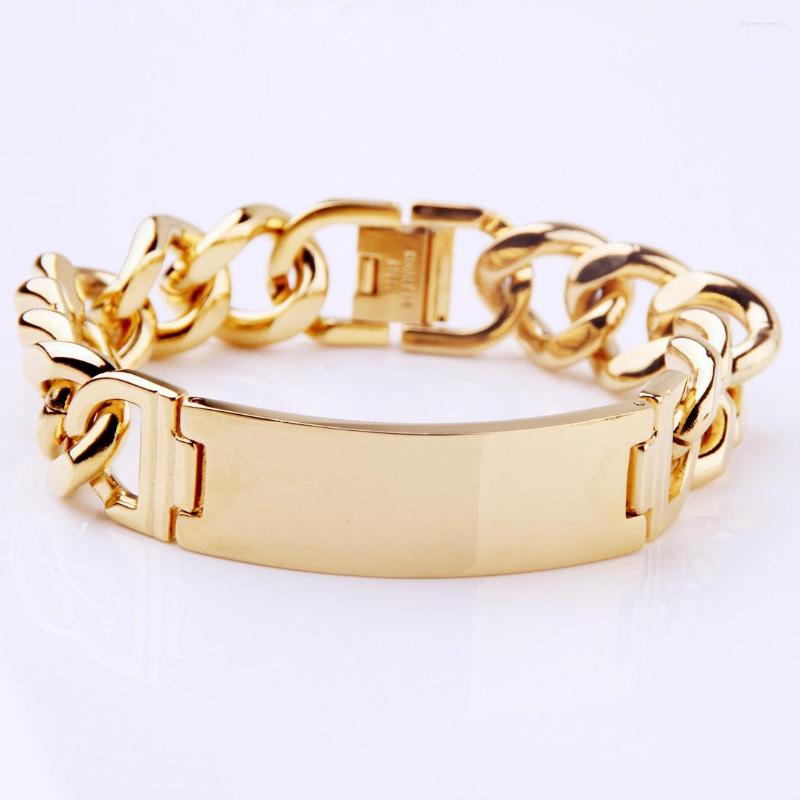 

Link Bracelets High Quantity 316L Stainless Steel Punk Smooth ID Bracelet Gold Color Chain Charm For Men Fine Jewelry