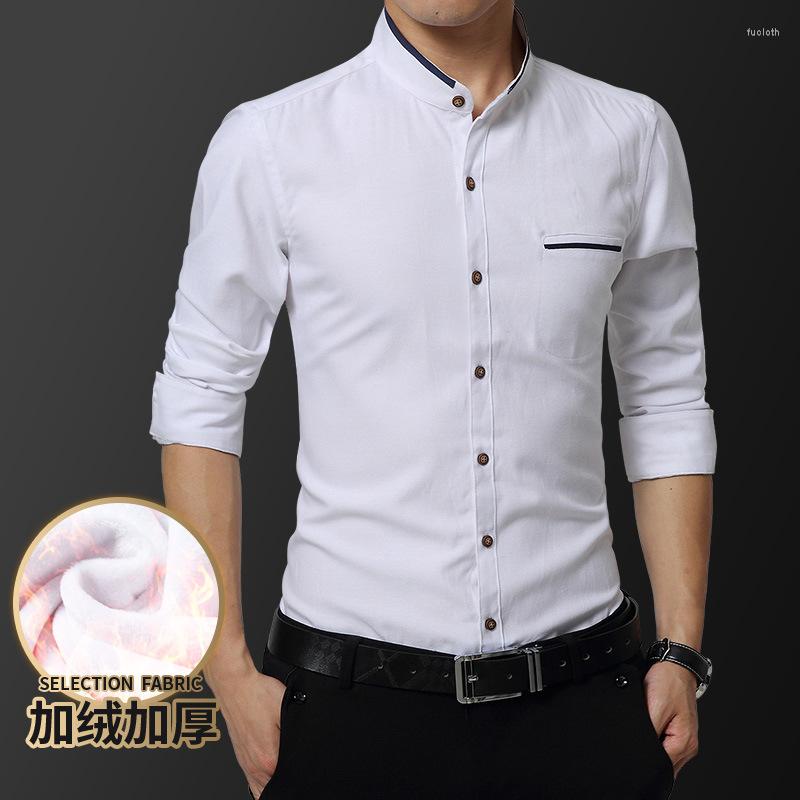

Men's Casual Shirts 2022 Arrival Men Shirt Winter Fleece Warm Tops Long Sleeves Turn Down Collar OL Businessmen Blouse Slim Fit Plus Size, Blue