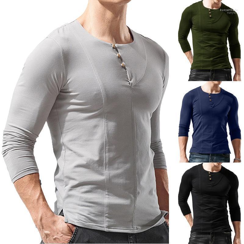 

Men' T Shirts Men' T-Shirts Autumn And Winter Top Button Round Neck Solid Color Comfortable Long Sleeved Bottoming Blouses Summer, Black