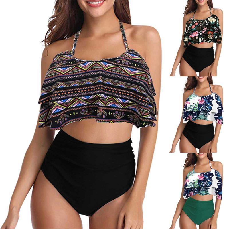 

Women' Swimwear Women' Swimsuit Women 2022 Ruffled Bikini Set Sexy Beachwear Floral Print Brazillian Biquini Monokin, Black