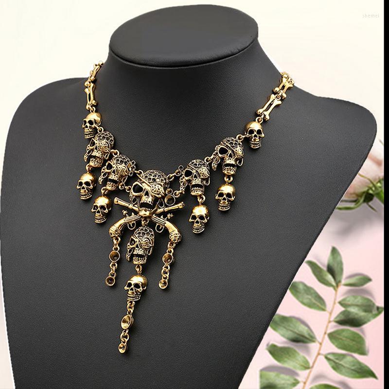 

Choker Personality Exaggerated Multilayer Skull Tassel Alloy Necklace For Women Halloween Accessories Punk Gothic Jewelry