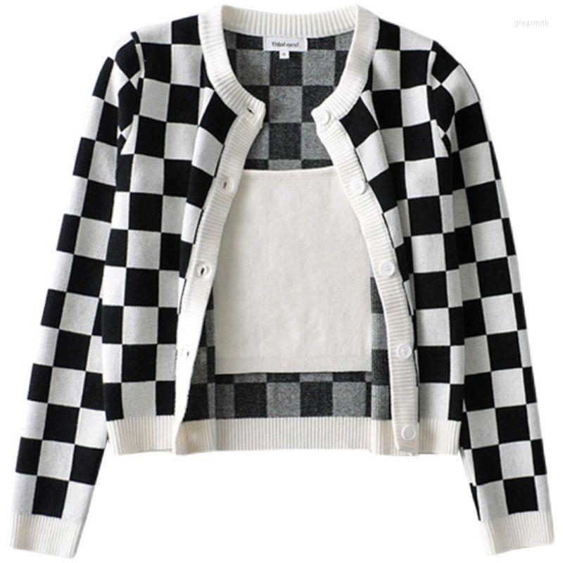 

Women's Vests Sweater Cardigan Top Women's Knitwear All-match Autumn Plaid Color Matching Clothing, White