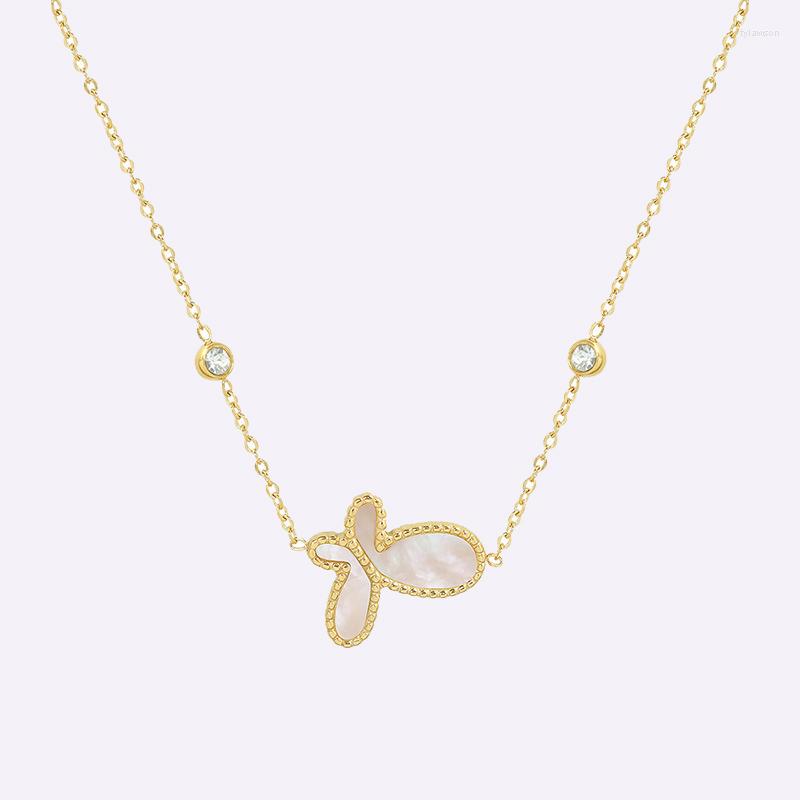 

Pendant Necklaces Sweet Stainless Steel Gold Plated Cubic Zirconia Charm Shell Butterfly Necklace For Women Girl Fashion Gift