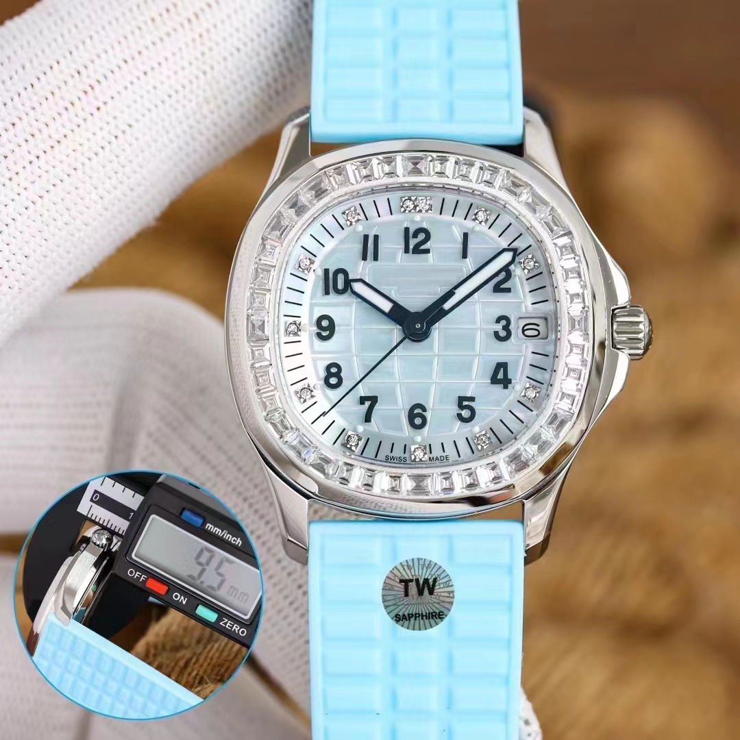 

Stylish women's mechanical watch with 9015-CAL324 Super Movement automatic chain dial 35.6mm ring mouth crystal diamond rubber strap elegant designer watch, Silver