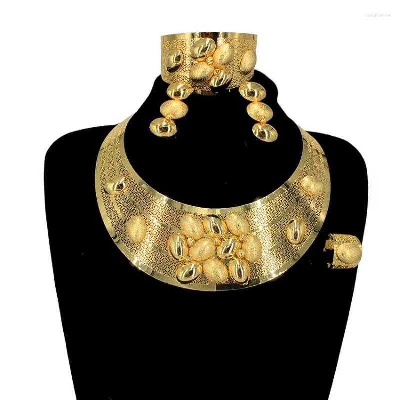

Necklace Earrings Set Fashion Trendy Nigerian Wedding African Beads Crystal Party Big Dubai Jewelry FHK13426, Picture shown