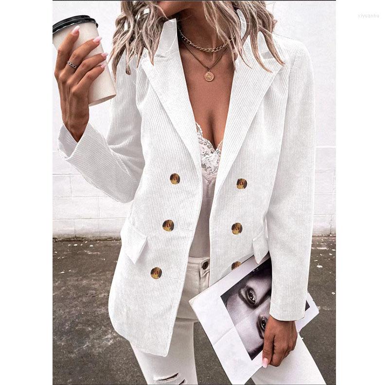 

Women' Suits Women Long Sleeve Jacket Fashion Solid Color Temperament Commuter Leisure Autumn And Winter Double-breasted Suit Collar Pocket, Black