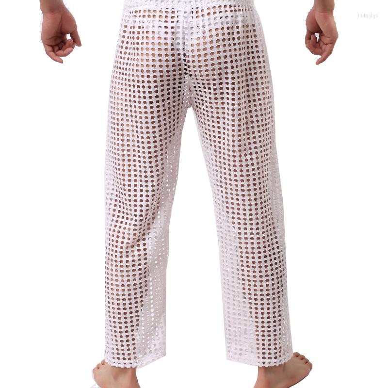 

Men' Sleepwear Men Sleep Bottoms Fashion Men' Sexy Mesh Hollow See-Through Pants Casual Trousers Loose Home Pajamas For, Black