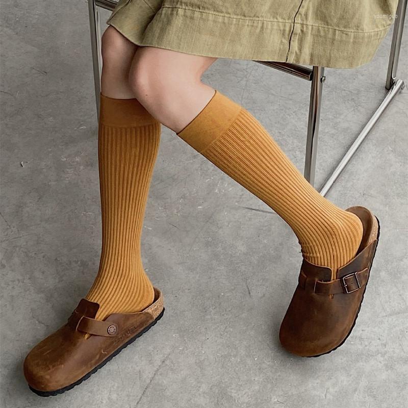 

Women Socks Knitting Cotton Solid Stockings Long Lingerie Sexy Thigh High Japan Style Kawaii Students Knee, 1 pair random send