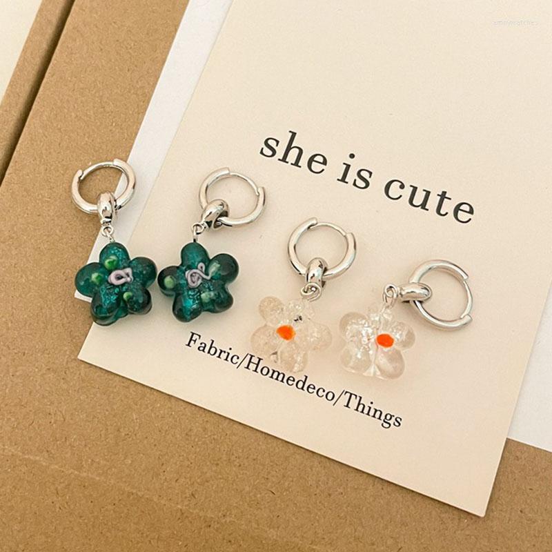 

Hoop Earrings French Handmade Women's Romantic Elegant Classic Loop White Green Glass Flower For Women Jewelry Gifts
