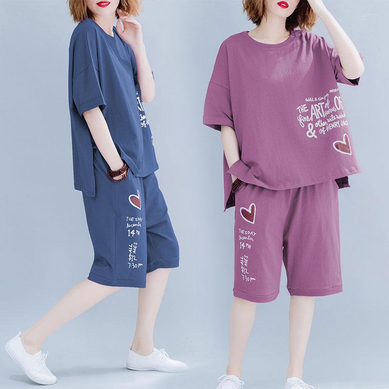 

Women's Tracksuits 2022 Summer Suits Women's Sets Short Sleeve Love Print T-shirt & Casual Shorts 2 Pcs Fashion Loose Sportswear 4XL, White