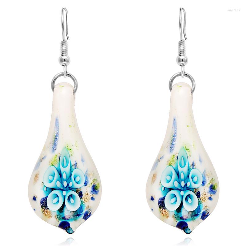 

Dangle Earrings 10pairs Colorful Murano Glass Pendant Flower Inside Stainless Steel Drop Earring Jewelry Long