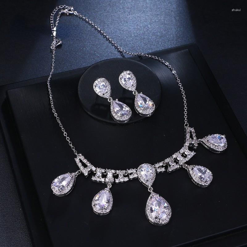 

Necklace Earrings Set Dubai Fashion Water Drop Bridal Zircon Jewelry Trendy Accessories Gifts For Women, Picture shown