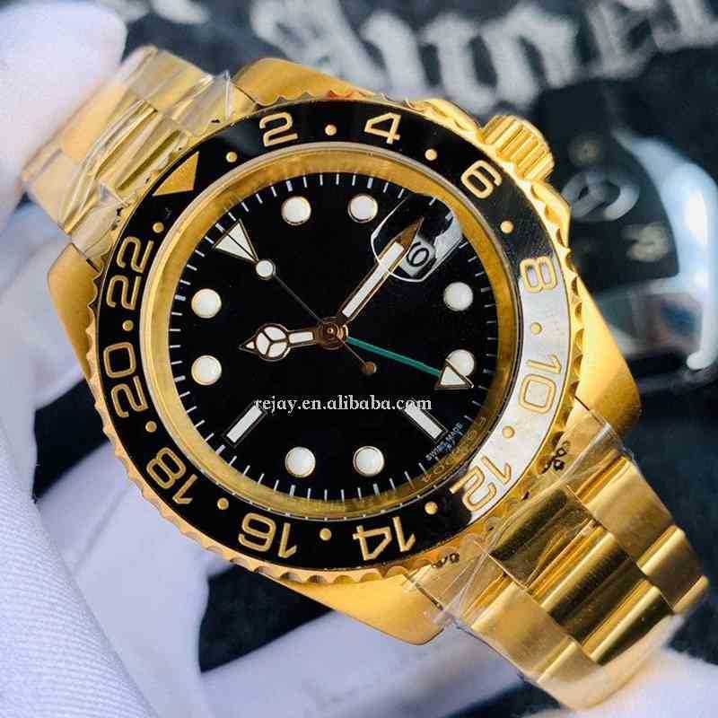 

Luxury Watch Ceramic Bezel Black Dial Stainless Steel Strap Gmt Ii Cerachrom Gold Case Band 40mm Automatic Men Watches, Logo