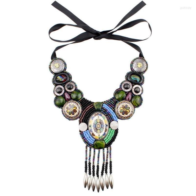 

Choker Design Fashion Vintage Necklace Tibetan Button Big Chunky Statement Bib Bead Tassel Pendant Collar For Women