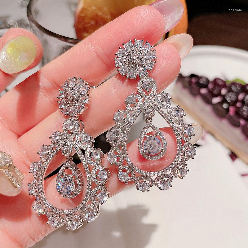 

Dangle Earrings High Quality Zircon Bridal CZ Zirconia Wedding Earring For Brides Accessories Women Evening Party Dress Jewelry